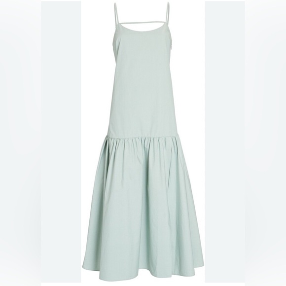 INTERMIX Isla sleeveless pale Green poplin Tiered Maxi drop waist Sundress small - Picture 1 of 12